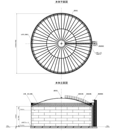 配水池の平面図と立面図